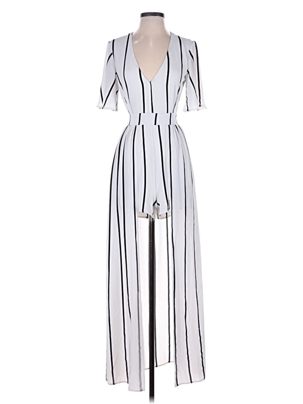 Crystal Doll White Romper with Black Vertical Stripes
